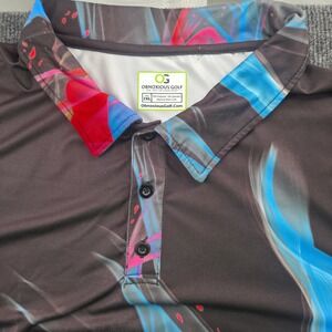 Obnoxious Golf Polo Shirt Mens 2XL Blue Pink Flame Graphic Performance Stretch